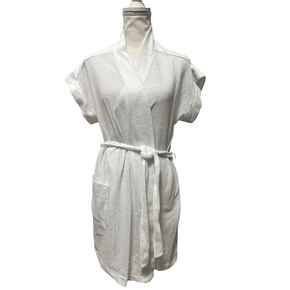 Vintage Sears At Home Wear White Mesh Terry Cloth Wrap Robe Coverup Womens L USA